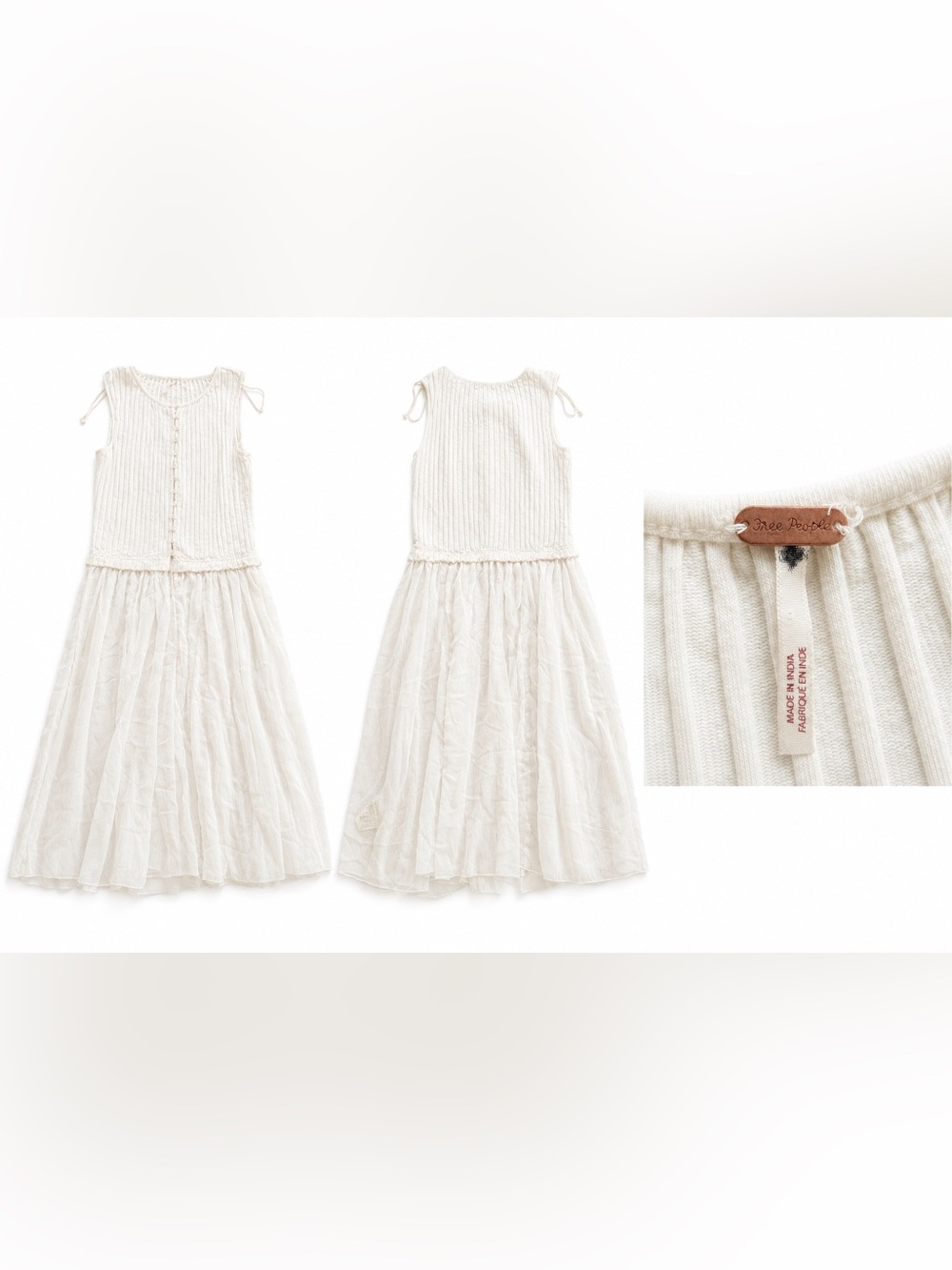 Free People Twice As Nice Maxi Top Ivory Ribbed Knit Chiffon Boho Duster